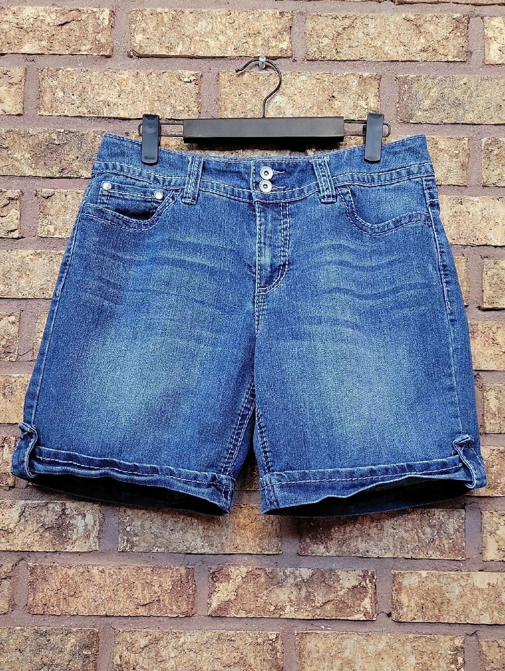 Nine West Denim Rolled Cuff Women's Shorts Size 6 Flap Pockets